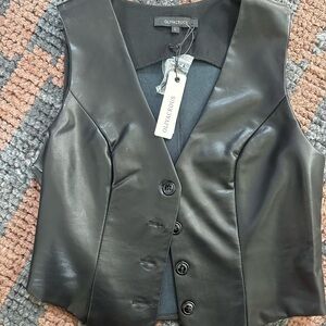 Olivaceous Sleek Pleather Black Button-Up Vest